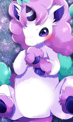 1_horn ambiguous_feral ambiguous_gender arm_tuft beady_eyes bird's-eye_view blue_body blue_fur blush closed_smile featureless_crotch feral fur fur_tuft grass head_tuft high-angle_view hooves horn inner_ear_fluff looking_at_viewer lying lying_on_ground mouth_closed multicolored_body multicolored_fur on_back on_ground pink_body pink_fur plant purple_eyes quadruped smile solo striped_horn stripes tuft unguligrade white_body white_fur wrist_tuft prrrrrrmine nintendo pokemon galarian_form galarian_ponyta generation_8_pokemon pokemon_(species) regional_form_(pokemon) 2023 digital_drawing_(artwork) digital_media_(artwork) hi_res shaded soft_shading