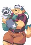 anthro belly bottomwear clothed clothing holidays humanoid_hands male overweight overweight_anthro overweight_male scarf shorts simple_background solo white_background ayame42612 halloween lifewonders tokyo_afterschool_summoners cu_sith_(tas) canid canine canis domestic_dog hunting_dog mammal 2017