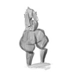 anthro big_butt black_body butt female floating_ears floating_limbs huge_butt hyper hyper_butt machine overweight overweight_female rear_view short_tail size_difference slightly_chubby smaller_female solo stubby_legs tail thick_thighs spaceybunz bip_(spaceybunz) canid canine canis domestic_dog lagomorph leporid mammal rabbit robot robot_anthro hi_res monochrome