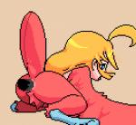 ahoge all_fours animal_genitalia blonde_hair blue_eyes blush bodily_fluids brown_background butt cloaca cloaca_juice cloacal cloacal_penetration cloacal_tugging digitigrade disembodied_penis duo erection feathered_wings feathers female female_focus female_penetrated fingering genital_fluids genitals hair interspecies kneeling long_hair looking_back male male/female male_penetrating male_penetrating_female monster_girl_(genre) nude penetration penile penile_penetration penis penis_in_cloaca pink_cloaca presenting presenting_hindquarters pubes red_body red_feathers sex simple_background solo_focus tan_background tight_fit tongue tongue_out winged_arms wings akai european_mythology greek_mythology mythology avian harpy humanoid mythological_avian mythological_creature winged_humanoid animated digital_media_(artwork) pixel_(artwork) pixel_animation short_playtime