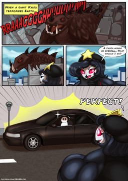 anthro back_spikes beanie building car claws clothing dialogue duo_in_panel facial_horn female fingers hair hat headgear headwear horn male muscular muscular_anthro muscular_female nose_horn open_mouth pink_sclera pupils red_sclera slit_pupils solo_in_panel spiked_tail spikes spikes_(anatomy) tail text vehicle white_eyes mrmelted hellaverse helluva_boss octavia_(helluva_boss) avian avian_demon bird humanoid kaiju owl owl_demon 2025 comic english_text hi_res url