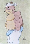 5_fingers anthro arm_tuft belly biceps big_belly big_pecs black_nose blue_clothing blue_underwear blush blush_lines bodily_fluids bottomwear brown_body brown_eyes brown_fur bulge butt clenched_teeth clothing detailed_bulge fingers fur genital_outline headscarf huge_pecs male manly musclegut muscular muscular_anthro muscular_male overweight overweight_anthro overweight_male pants pecs penis_outline pulling_up_pants scarf simple_background solo sweat sweatdrop teeth tight_bottomwear tight_clothing tight_pants tuft tufted_fur underwear white_bottomwear white_clothing white_pants dashthefox tight_pants_(meme) marteau bear mammal hi_res meme traditional_media_(artwork)