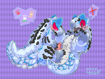 animal_genitalia blush bodily_fluids butt cloaca cum cum_inside duo female feral fur genital_fluids genitals legs_up lying male male/female multicolored_body on_back open_mouth pattern_background penis scales simple_background sitting spread_legs spreading sweat tail tears mukomizu_kintora capcom monster_hunter mythology dragon fanged_wyvern mythological_creature mythological_scalie scalie tobi-kadachi 4:3 absurd_res hi_res