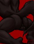 absurd_res anthro balls black_and_red black_body black_fur butt butt_focus canid canine canis fur genitals hermesdidit hi_res male mammal monochrome muscular muscular_anthro muscular_male rear_view simple_background sketch solo wolf