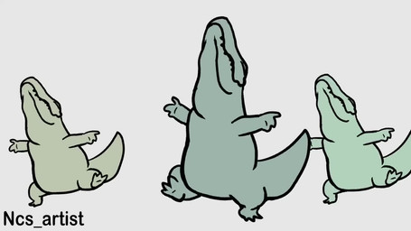 ambiguous_gender blinking dancing feral group humor music scales simple_background smile solo square_crossover standing teeth trio white_background ncs alligator alligatorid crocodilian reptile scalie 16:9 2022 2d_animation animated meme short_playtime sound video widescreen