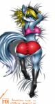 anthro ass_up bed biped blonde_hair blue_eyes bottomwear breasts butt clothing eyewear female furniture glasses glistening hair looking_at_viewer looking_back lying pose shorts solo under_boob tacticalfur christina_(salvidin) canid canine fox mammal 2014 absurd_res hi_res