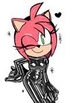 anthro black_bodysuit black_clothing black_hairband black_latex black_skinsuit bodysuit breasts clothing female fur green_eyes heart_symbol latex one_eye_closed pink_body pink_fur simple_background skinsuit solo sparkles thin_thighs tight_clothing white_background wink lettuce_(artist) sega sonic_the_hedgehog_(series) amy_rose eulipotyphlan hedgehog mammal 2024 portrait three-quarter_portrait