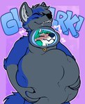 anthro belly belly_grab big_belly blue_body blue_fur blue_hair blush bodily_fluids digestion digestion_noises duo fur hair holding_belly male male/male male_pred male_prey neck_bulge pred_focus saliva same_size_vore swallowing vore strawberryumbra monty_(blancmont) canid canine canis domestic_dog fox mammal hi_res