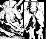 bestiality feral genitals group handjob looking_pleasured male penile penis sex size_difference tail tongue tongue_out cureboltium mythology dragon humanoid mythological_creature mythological_scalie orc scalie hi_res monochrome