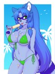 anthro bikini blue_hair breasts cleavage clothed clothing crotch_lines crotch_tuft curvy_figure female food food_fetish front-tie_bikini front-tie_clothing front-tie_swimwear green_bikini green_clothing green_swimwear hair holding_food holding_object holding_popsicle hourglass_figure long_hair micro_bikini navel nipple_outline ponytail popsicle popsicle_melting side-tie_bikini side-tie_clothing side-tie_swimwear side_boob simple_background skimpy skimpy_bikini solo standing string_bikini suggestive suggestive_food swimwear tongue tongue_out tuft two-piece_swimsuit under_boob dobrota shalt_ambroise_(taorusama) mammal procyonid raccoon absurd_res hi_res