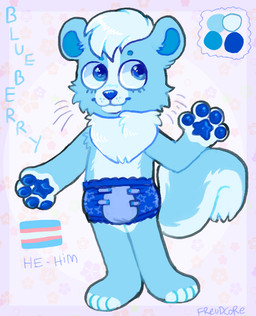 ageplay ambiguous_gender anthro baby blue_body blue_eyes blue_fur blue_pawpads clean_diaper clothed clothing diaper diaper_only fur hair infantilism lgbt_pride pawpads paws pride_colors roleplay simple_background smile solo standing tail text topless transgender_pride_colors tuft wearing_diaper whiskers young young_anthro freudcore mammal mephitid skunk 2024 digital_media_(artwork) english_text model_sheet