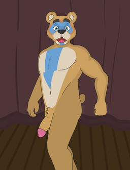 anthro flexing genitals male penis shocked solo stage lewd_latte five_nights_at_freddy's five_nights_at_freddy's:_security_breach scottgames steel_wool_studios glamrock_freddy bear mammal hi_res