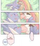 afterglow anthro avian beak blush breath comic dialogue duo eeveelution english_text espeon eye_contact eyes_closed feathered_wings feathers female feral forked_tail fur generation_1_pokemon generation_2_pokemon grass hard_translated japanese japanese_text kissing looking_at_another love low_res male male/female mikaduki_karasu nintendo outside panting pidgeot plant pokemon pokemon_(species) purple_body purple_fur romantic romantic_couple tail text third-party_edit translated unusual_anatomy unusual_tail wings