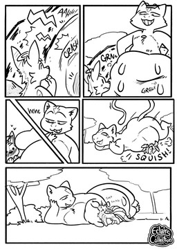 after_vore ambiguous_gender anthro blush blush_lines digestion_noises directional_arrow duo female halo heart_symbol holding_head laying_on_another multi_tail size_difference suckling tail teats udder_nursing udders vore eclairscollection nintendo pokemon eevee generation_1_pokemon legendary_pokemon mew_(pokemon) pokemon_(species) comic hi_res monochrome