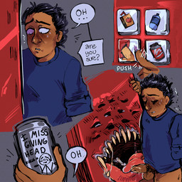 10_eyes balls beverage_can black_eyebrows black_eyes black_hair black_pubes blue_clothing blue_sweater blue_topwear blush blush_lines bodily_fluids brown_balls brown_body brown_penis brown_skin can clothed clothed_human clothed_male clothed_sex clothing container cum cumshot duo ejaculation empty_eyes erection eyebrows eyes_closed fellatio female genital_fluids genitals hair humanoid_genitalia humanoid_penis long_tongue machine male male/female male_human missing_arm multi_eye not_furry open_mouth oral penile penis pubes red_body saliva saliva_on_penis saliva_on_tongue saliva_string sex sharp_teeth short_hair sound_effects sweat sweater sweaty_face tan_teeth teeth text tongue tongue_out tonguejob topwear vending_machine white_text wide_eyed currentlytr_ash look_outside audrey_(look_outside) sam_(look_outside) animate_inanimate flesh_creature human mammal 1:1 2025 absurd_res hi_res