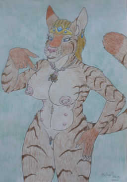 aetherial_crown anthro breasts brown_body brown_fur claws clitoris clitoris_piercing crown duo ear_piercing ear_ring extreme_size_difference eyelashes female finger_claws fur gem genital_piercing genitals gentle_femdom gentle_giant gold_(metal) gold_jewelry headgear jewelry jewelry_only looking_at_another macro male markings micro_between_breasts multi_nipple necklace nipple_piercing nipples normalmoniker nude piercing ring_piercing silver_(metal) silver_jewelry simple_background size_difference smile striped_markings stripes vulva mrcatcz normal_moniker bethesda_game_studios microsoft skyrim the_elder_scrolls dovahkiin lkuita_(normalmoniker) felid feline human khajiit mammal absurd_res graphite_(artwork) hi_res traditional_media_(artwork)