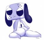 2017 8-tomb animate_inanimate anthro big_butt butt canid digital_media_(artwork) empty_eyes female genitals half-closed_eyes hi_res looking_at_viewer mammal narrowed_eyes nintendo nintendo_switch pose pussy short_stack simple_background smile solo switch_dog white_background