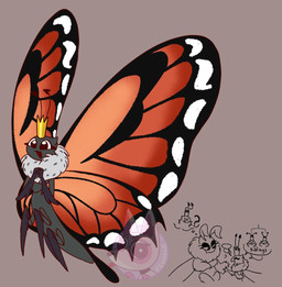 2_antennae 4_legs arthropod_abdomen big_wings black_eyes crown eyelashes eyes_closed flying grey_body hands_together head_tuft headgear huge_wings insect_wings lepidopteran_wings monotone_background monotone_body multicolored_wings narrowed_eyes nude nude_female nude_taur open_mouth open_smile orange_wings purple_background quadruped ruff simple_background smile spread_wings three-quarter_view toony tuft wings luntali999 mirabelle_(honeycombcrown) mortha_(luntali999) titus_(hoppers) arthropod butterfly insect lepidopteran monarch_butterfly moth 2026 digital_drawing_(artwork) digital_media_(artwork)