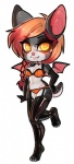 anthro arm_warmers armwear biped bra braided_hair breasts clothed clothing collar fangs female glowing glowing_eyes hair legwear orange_eyes orange_hair panties simple_background solo standing stockings teeth underwear white_background xenthyl dajae bat mammal 2015 digital_media_(artwork)