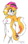 anthro blonde_hair blue_eyes breasts casual_nudity clothing female genitals hair hat hat_only headgear headgear_only headwear headwear_only mostly_nude navel nipples nude orange_body pussy solo tail white_body silversimba01 nintendo pokemon pokemon_trainer serena_(pokemon) border_collie canid canine canis collie domestic_dog herding_dog mammal pastoral_dog sheepdog hi_res