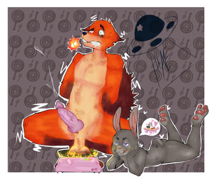 anthro ballbusting balls bodily_fluids character_prepared_as_food cock_and_ball_torture cooking cookware cum destroy duo female frying_pan genital_fluids genital_torture genitals kitchen_utensils male male/male pain paws penis tools alie26 disney zootopia judy_hopps nick_wilde canid canine fox lagomorph leporid mammal rabbit absurd_res hi_res