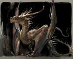 claws feral glowing glowing_eyes horn membrane_(anatomy) membranous_wings scales solo spines tail teeth wings jaemin_kim european_mythology j._r._r._tolkien middle-earth_(tolkien) mythology the_hobbit smaug dragon mythological_creature mythological_scalie scalie western_dragon wyvern hi_res