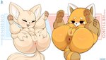 anthro anus areola big_butt blush bodily_fluids breast_size_difference breasts butt detailed_anus duo exposed fangs female fluffy_ears fur genital_fluids genitals huge_butt inverted_nipples legs_up lying navel nipples nude on_back open_mouth orange_body orange_fur pawpads presenting presenting_anus presenting_pussy pussy short_stack simple_background spread_anus spread_butt spread_legs spread_pussy spreading sweat take_your_pick teeth vaginal_fluids white_body white_fur aer0_zer0 aggretsuko sanrio fenneko retsuko ailurid canid canine fennec_fox fox mammal red_panda true_fox 2023 hi_res