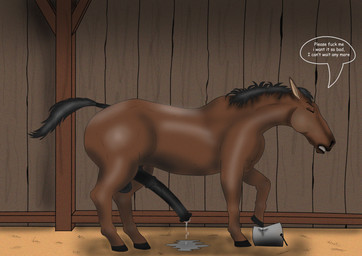 anatomically_correct anatomically_correct_genitalia anatomically_correct_penis animal_genitalia animal_penis bodily_fluids brown_body cum dialogue equine_genitalia equine_penis erection feral genital_fluids genitals male medial_ring needy penis profanity solo stable talking_to_viewer text tsaero amos equid equine horse mammal absurd_res english_text hi_res huge_filesize
