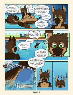 adolescent anthro areola biped bottomwear butt butt_focus clothed clothing dialogue dipstick_snout eyes_closed fluffy fluffy_tail green_eyes looking_at_butt male male_anthro mischievous muscular muscular_male muscular_young nipples non-furgonomic outside page_number partially_clothed shorts speech_bubble swimming_pool swimming_trunks swimwear tail text tight_bottomwear tight_clothing tight_shorts tongue tongue_out topless topless_anthro topless_male young young_anthro young_male frostedchase chase_(frostedchase) max_(frostedchase) canid canine canis domestic_dog german_shepherd herding_dog mammal pastoral_dog comic english_text hi_res brother_(lore) brothers_(lore) sibling_(lore)