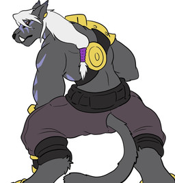anthro armor black_body black_fur fur hair long_hair male muscular muscular_anthro muscular_male pauldron ponytail rear_view solo tusks white_hair wsdigi bandai_namco digimon digimon_beatbreak digimon_(species) felid mammal murasamemon pantherine hi_res