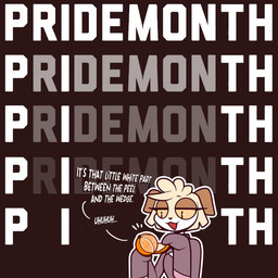 anthro cleavage_cutout clothed clothing cutout dialogue female food fruit humor lgbt_pride open_mouth orange_(fruit) plant solo text r-mk lgbt_pride_month pri(demon)th kenny_(r-mk) canid canine canis domestic_dog mammal english_text