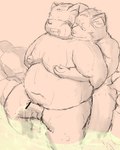 2013 4:5 anthro balls blush bodily_fluids canid canine canis cum domestic_dog duo ejaculation erection eyes_closed genital_fluids genitals groping_from_behind humanoid_genitalia humanoid_hands humanoid_penis kemono male male/male mammal moob_grab moobs nipples overweight overweight_male penis shimm sitting sketch