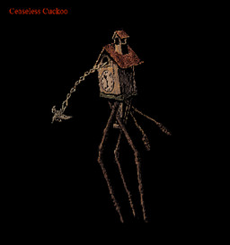 ambiguous_gender black_background building clock cuckoo_clock feral house not_furry simple_background solo text triped plastiboo furniture_(plastiboo) animate_inanimate avian bird english_text hi_res