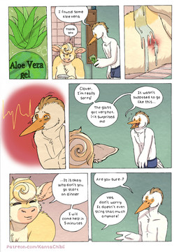 5_fingers aftercare anthro apologetic apology bathroom boxers_(clothing) breasts burn burn_mark burned clothed clothed/nude clothed_anthro clothed_male clothing dialogue duo feathers female fingers fur humanoid_hands interspecies lotion male male/female night nude nude_anthro nude_female page_number speech_bubble tail tan_body tan_fur text topless topless_anthro topless_male underwear water white_body white_feathers kantachibli clover_(kantachibli) phillip_(kantachibli) avian bird bovid bovine cattle heron mammal pelecaniform comic english_text hi_res url