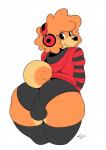 anthro bent_over big_butt bulge butt clothed clothing curled_tail electronics femboy headphones looking_at_viewer looking_back male simple_background smile solo tail thick_thighs underwear wide_hips tsudanym switch_(pakobutt) canid canine canis domestic_dog mammal shiba_inu spitz