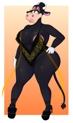 anthro areola bedroom_eyes big_breasts big_butt breasts butt clothing female footwear high_heels lace lingerie lips lipstick makeup narrowed_eyes pose seductive shoes solo thick_thighs boolishclara disney clarabelle_cow bovid bovine cattle dairy_cattle holstein_friesian_cattle mammal absurd_res hi_res pinup