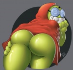 big_butt big_head bottomless butt clothed clothing eyewear femboy goggles green_body green_skin grin looking_at_viewer male not_furry presenting presenting_hindquarters robe simple_background smile solo spiral_eyes teasing teeth ikiki mario_and_luigi_(series) mario_bros nintendo superstar_saga fawful beanish humanoid 2016