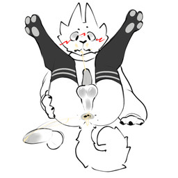 anthro anus blush bodily_fluids bottomless clothed clothing cum cum_in_ass cum_inside disembodied_penis femboy gaping gaping_anus genital_fluids genitals male male/male penis simple_background solo_focus white_background kreivi_ruche 1:1 hi_res