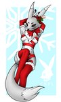 anthro armwear bow_ribbon christmas_clothing clothing female gift_wrapped holidays holly_(plant) legwear plant solo stockings couldnotparseline bandai_namco christmas digimon canid canine digimon_(species) mammal renamon 3:5 absurd_res hi_res