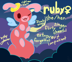 feathered_wings feathers female female_feral feral halo looking_at_viewer moon one_eye_closed open_mouth pink_body pose sky solo text toony wings wink ebbandfloatzel ruby_(ebbandfloatzel) arthropod flow_worms_(bits_and_bops) glowworm grub_(insect) insect larva worm absurd_res colored detailed digital_drawing_(artwork) digital_media_(artwork) hi_res model_sheet shaded