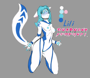 anthro blue_eyes blue_markings brush erect_nipples female fur machine markings nipples nude solo tail white_body white_fur dharmony electri_kitty android domestic_cat felid feline felis mammal robot absurd_res hi_res