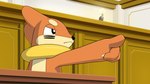 16:9 2022 ace_attorney apollo_justice buizel capcom courtroom digital_media_(artwork) feral fur generation_4_pokemon gesture hand_gesture hi_res male matchstick_39 nintendo objection! orange_body orange_fur parody pointing pokemon pokemon_(species) redraw solo widescreen