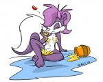 anthro breasts clitoris erect_nipples female fur genitals hair hair_over_eye heart_symbol nipples nude one_eye_obstructed purple_body purple_fur purple_hair pussy seductive solo spread_legs spreading tongue tongue_out andybunny tiny_toon_adventures warner_brothers fifi_la_fume mammal mephitid skunk 2009