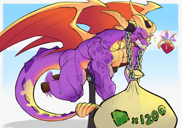 aged_up anthro anthrofied bag biceps big_muscles chain cuff_(restraint) deltoids duo exercise exercise_equipment feral forearm_muscles frill_(anatomy) gem horn male multicolored_body muscular muscular_anthro muscular_male nude pecs purple_body quads restraints simple_background solo solo_focus triceps two_tone_body vein veiny_muscles weightlifting wings workout hiona~ activision mythology spyro_the_dragon balloonist_spyro sparx spyro arthropod dragon dragonfly insect mythological_creature mythological_scalie scalie hi_res