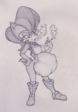 after_vore anthro belly big_belly boots breasts clothing duo female female_pred footwear overweight shoes smoking vore mr_iddi sega sonic_the_hedgehog_(satam) sonic_the_hedgehog_(series) sally_acorn mammal rodent sciurid 2014 hi_res traditional_media_(artwork)