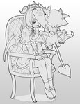 anthro biped black_and_grey chair clothed clothing debidebi_debiru demon demon_humanoid fur furniture grey_body grey_fur head_horn hooves horn humanoid membrane_(anatomy) membranous_wings monochrome nijisanji on_chair oribiyo semi-anthro sitting sitting_on_chair spade_tail tail vtuber wings yuzuki_roa