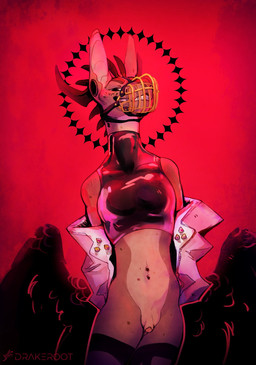 andromorph anthro belly big_clitoris big_ears bottomless brown_body clitoris clothed clothing ear_piercing feathered_wings feathers gauged_ear genitals horn intersex jacket latex latex_clothing latex_topwear legwear looking_at_viewer markings mole_(marking) muzzle_(object) muzzled navel navel_piercing piercing presenting presenting_vulva red_background simple_background smile solo spikes standing stockings tan_body topwear topwear_only vulva wings wire_basket_muzzle pinus_rigida mythology dragon mythological_creature mythological_scalie scalie digital_drawing_(artwork) digital_media_(artwork) hi_res trans_(lore) trans_man_(lore)