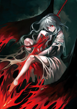 barefoot blue_hair clothed clothing dress feet female hair holding_object holding_weapon long_hair melee_weapon membrane_(anatomy) membranous_wings not_furry polearm pupils red_eyes slit_pupils solo spear spear_the_gungnir torn_clothing weapon wings azuki_taste touhou remilia_scarlet humanoid vampire hi_res