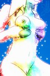 albino anthro breasts female glitter holding_breast iridescent iridescent_fur iridescent_hooves nipples nude obscured_eyes pose pubes rainbow sitting solo sparklefur sparkles albinoraynedeer rayne_blanc deer mammal new_world_deer white-tailed_deer 2:3 hi_res pinup