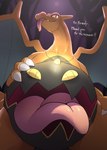 anthro belly belly_grab belly_mouth big_belly big_tongue black_belly jewelry looking_at_viewer male orange_body solo text tongue tongue_out dorobo_39 nintendo pokemon brady_(sleepy_brady) charizard dusknoir generation_1_pokemon generation_4_pokemon hybrid pokemon_(species) absurd_res digital_media_(artwork) english_text hi_res